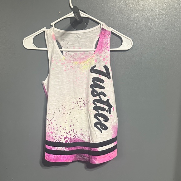 Justice Pink and White Tank Top with Logo - Picture 1 of 4